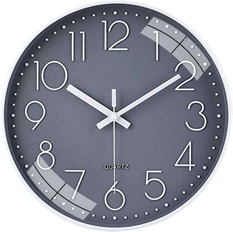 TEKCOOL Plastic Digital Wall Clock 12" Silent Quartz Decorative Latest Non-Ticking Classic Clock Battery Operated Round Easy to Read for Room/Home/Kitchen/Bedroom/Office/School- (Grey) - Image 1