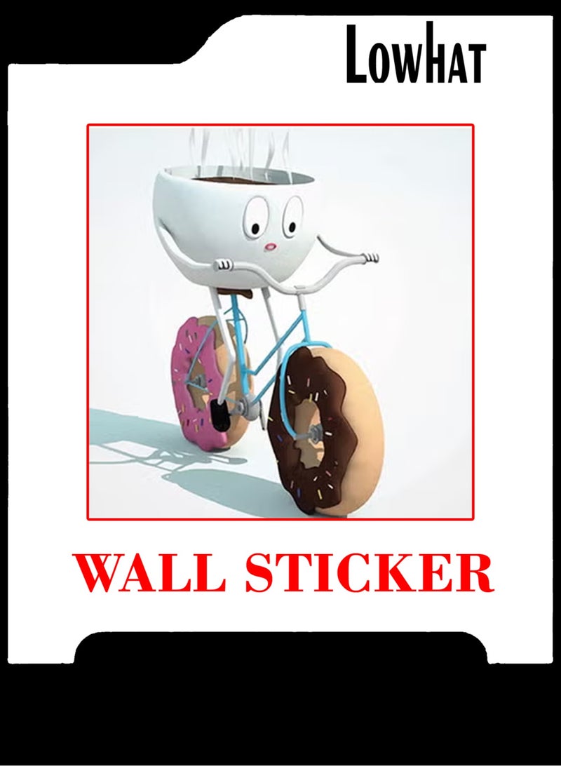 LOWHAT Poster Coffee And Donuts Themed Wall Art Sticker White/Beige/Pink 30x30cm