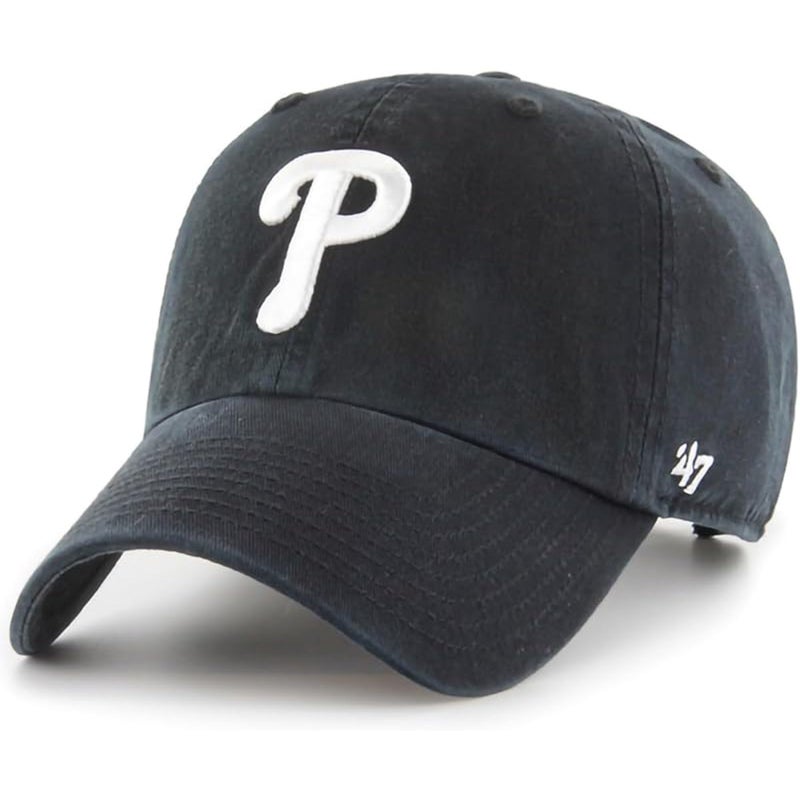 47 Brand MLB Black White Primary Logo Clean Up Adjustable Baseball Cap Hat, Adult One Size Fits All - Philadelphia Phillies Black White - Image 1