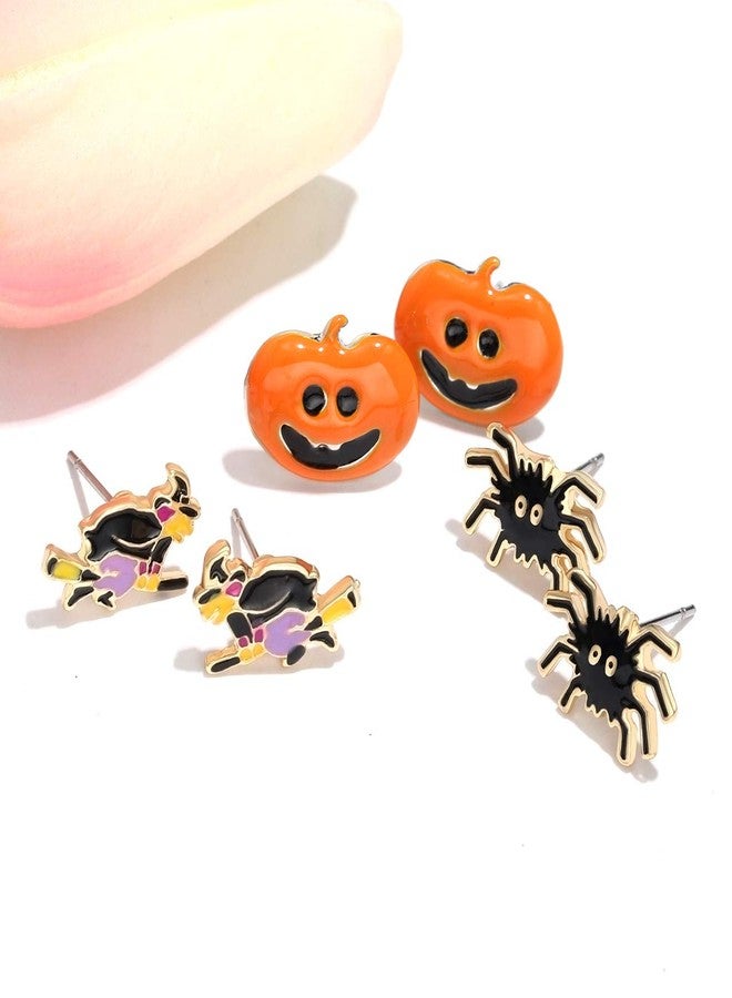 PHALIN 9 Pairs Halloween Earrings for Women Spider Web Pumpkin Ghost Bat Stud Earrings Halloween Outfits Accessories Costume Party Favors (9 Pairs halloween Earings Studs) - Image 3