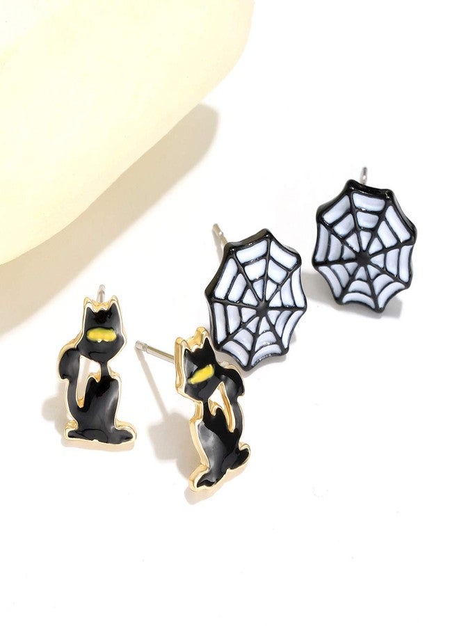 PHALIN 9 Pairs Halloween Earrings for Women Spider Web Pumpkin Ghost Bat Stud Earrings Halloween Outfits Accessories Costume Party Favors (9 Pairs halloween Earings Studs) - Image 4