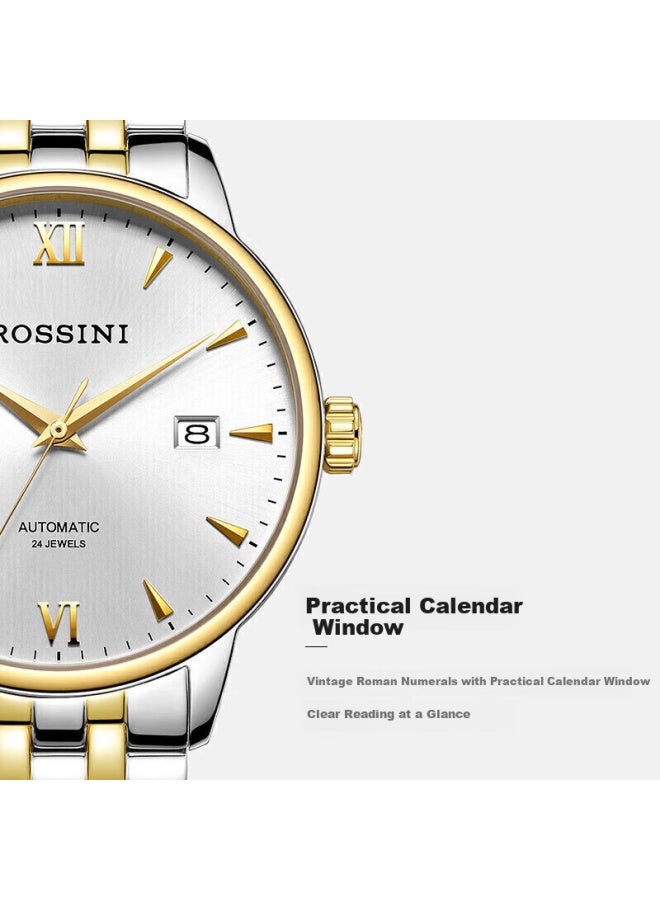 Rossini Couple Watch Men's And Women's Business Watch Mechanical Watch White Dial Steel Strap 517773/517774 - Image 1