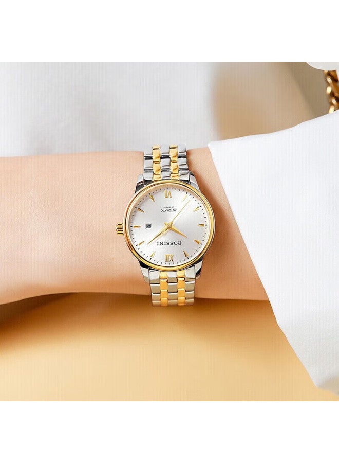 Rossini Couple Watch Men's And Women's Business Watch Mechanical Watch White Dial Steel Strap 517773/517774 - Image 4