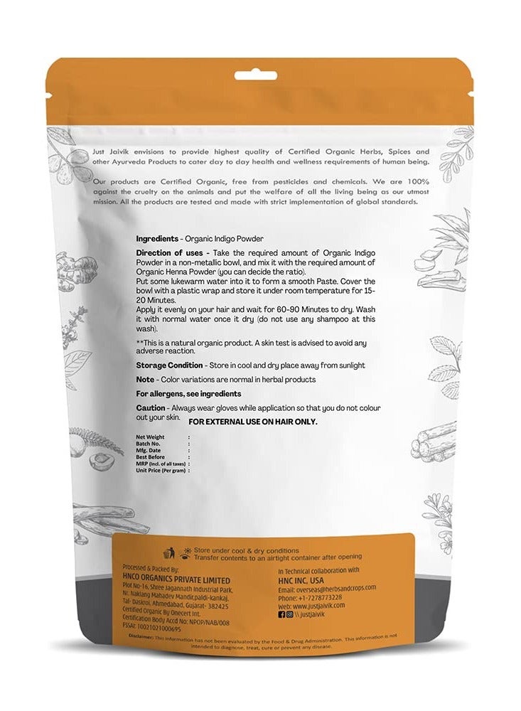 Just Jaivik Just Jaivik 100% Organic Indigo Powder - 227 gms / 1/2 LB Pound / 08 Oz - Indigofera Tinctoria- A 100% Organic Hair Dye - Color your hair dark brown to black with Henna - Image 2