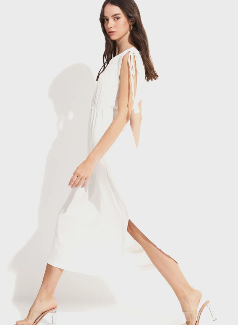 JUNE Tie Shoulder Midi Dress