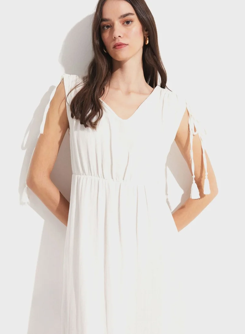 JUNE Tie Shoulder Midi Dress
