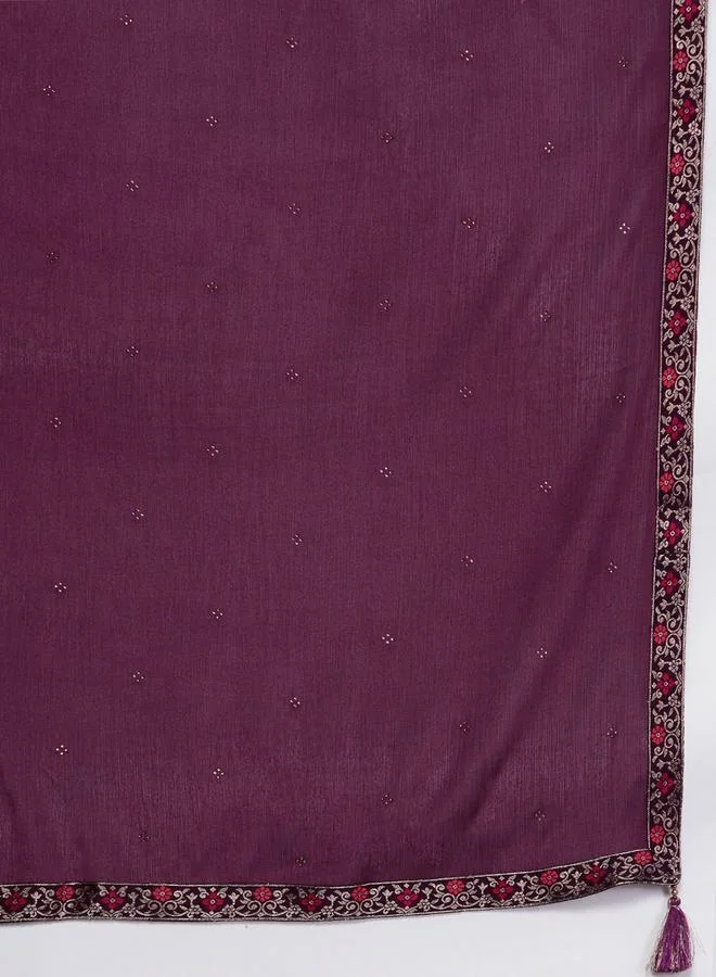 Libas Libas Silk Zari Work Kurta and Solid Trouser with Chiffon Embellished Dupatta Set