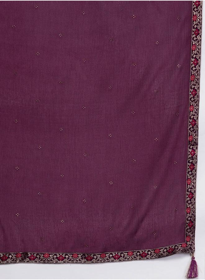 Libas Silk Zari Work Kurta and Solid Trouser with Chiffon Embellished Dupatta Set