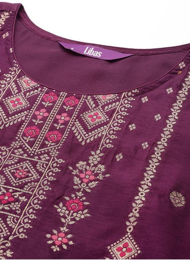 Libas Libas Silk Zari Work Kurta and Solid Trouser with Chiffon Embellished Dupatta Set  - Image 5
