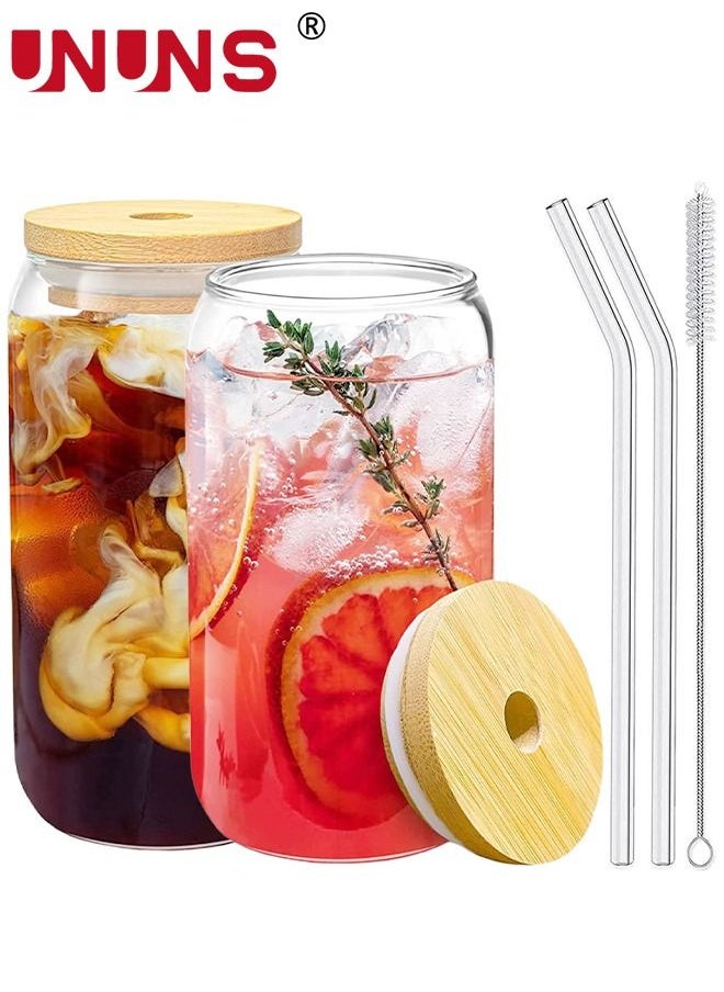 UNUNS Can Tumbler Glasses,2PCS Drinking Glasses With Bamboo Lids And Glass Straw,16oz Coke Can-Shaped Tumbler Glass Cups With 1 Cleaning Brushe,For Tea,Soda,Iced Coffee  - Image 1
