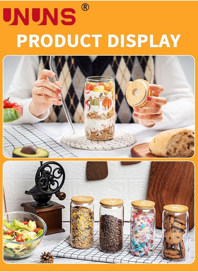 UNUNS Can Tumbler Glasses,2PCS Drinking Glasses With Bamboo Lids And Glass Straw,16oz Coke Can-Shaped Tumbler Glass Cups With 1 Cleaning Brushe,For Tea,Soda,Iced Coffee  - Image 5