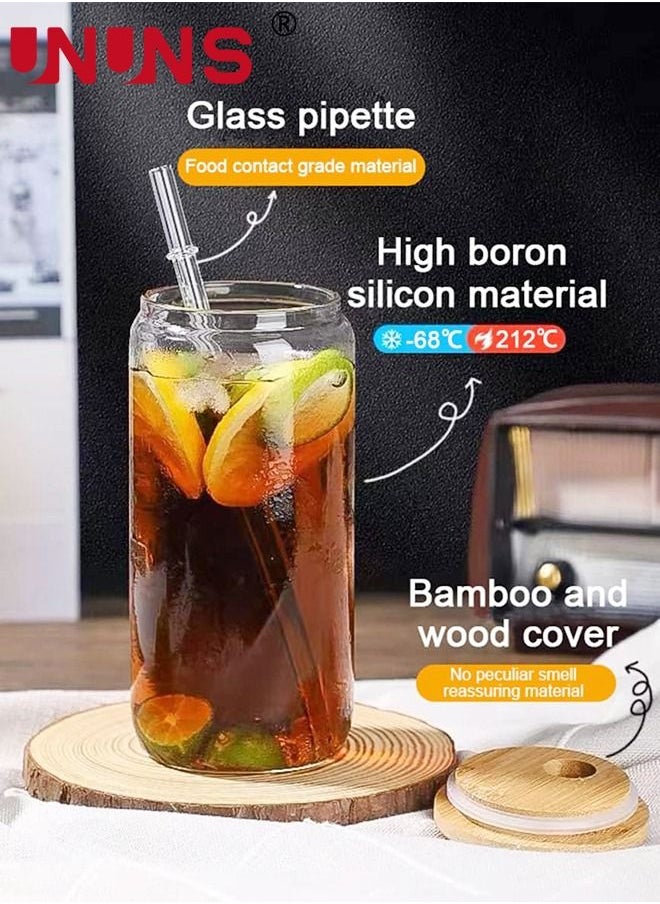 UNUNS Can Tumbler Glasses,2PCS Drinking Glasses With Bamboo Lids And Glass Straw,16oz Coke Can-Shaped Tumbler Glass Cups With 1 Cleaning Brushe,For Tea,Soda,Iced Coffee  - Image 2