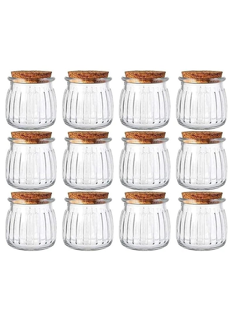 FUFU 7oz 12Pack Glass Jars with cork cover  Mini Pudding Jars Clear Yogurt Jars Glass Favor Jars Containers for Spice, Jam, honey, Mousse, Wedding Favors  - Image 1