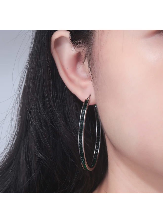 CiNily Stainless Steel Hoop Earring for Women Dark Green Cubic Zirconia Hypoallergenic Jewelry for Sensitive Ears Large Big Hoop Earrings 2" - Image 2