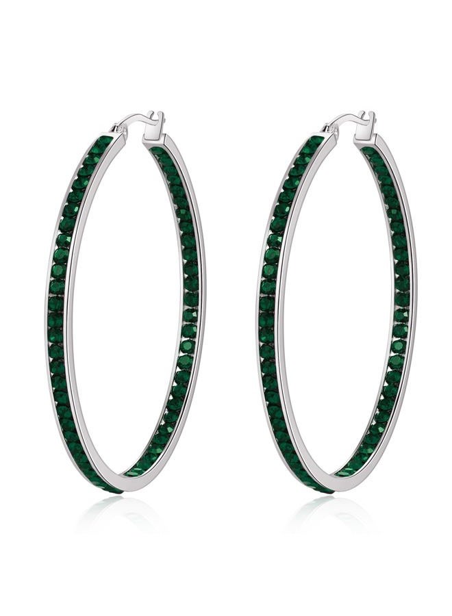 CiNily Stainless Steel Hoop Earring for Women Dark Green Cubic Zirconia Hypoallergenic Jewelry for Sensitive Ears Large Big Hoop Earrings 2" - Image 1