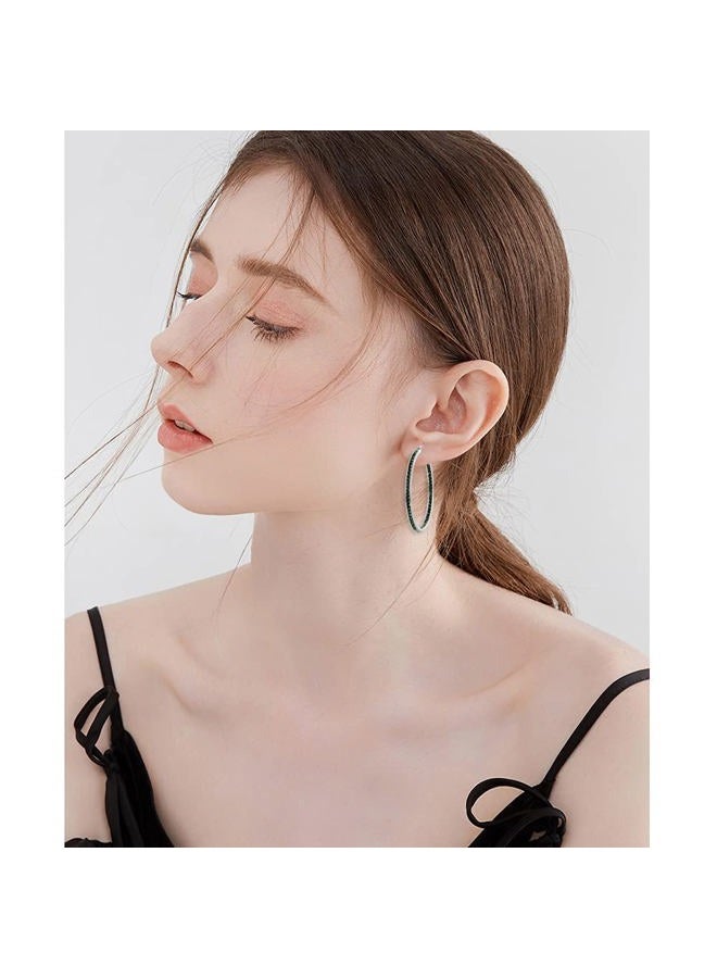 CiNily Stainless Steel Hoop Earring for Women Dark Green Cubic Zirconia Hypoallergenic Jewelry for Sensitive Ears Large Big Hoop Earrings 2" - Image 4