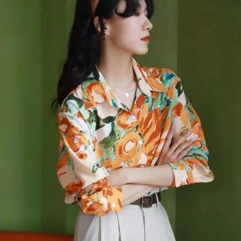 Sister gathering uniform wedding wedding bridesmaid group photo performance clothing 90s retro Hong Kong style floral shirt - Image 1
