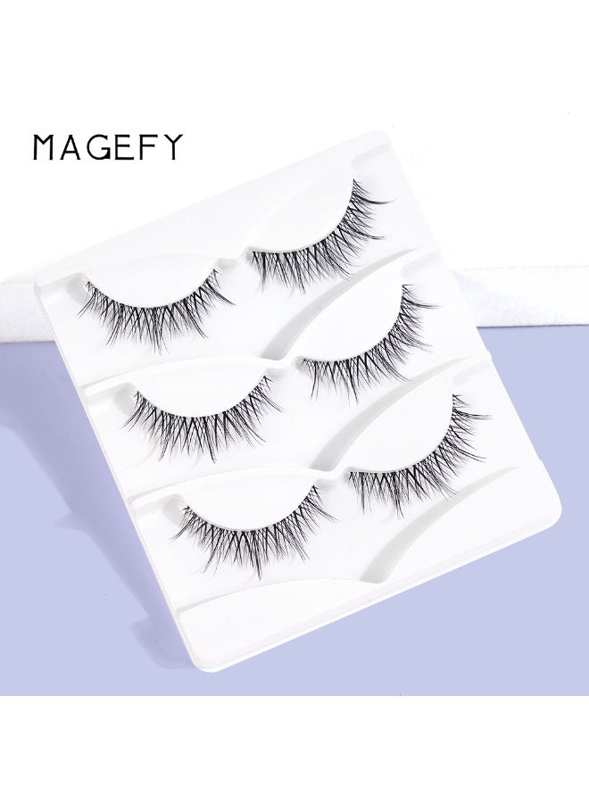 MAGEFY 3 Pairs Pack Light Volume Short Fake Eye Lashes Lashes False Eyelashes Cat Eyes Wispy Natural Faux Mink Lashes - Image 4