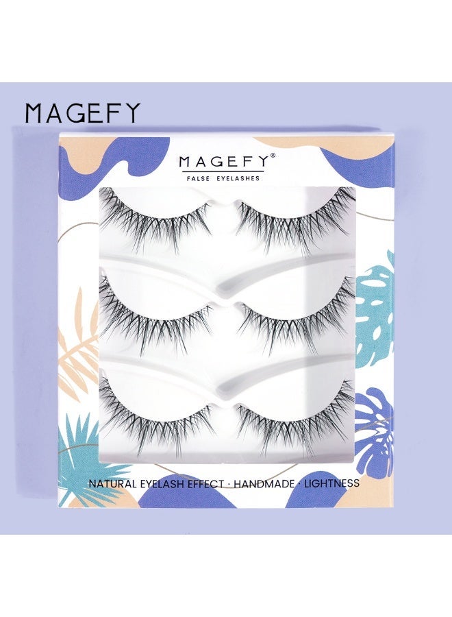 MAGEFY 3 Pairs Pack Light Volume Short Fake Eye Lashes Lashes False Eyelashes Cat Eyes Wispy Natural Faux Mink Lashes - Image 3