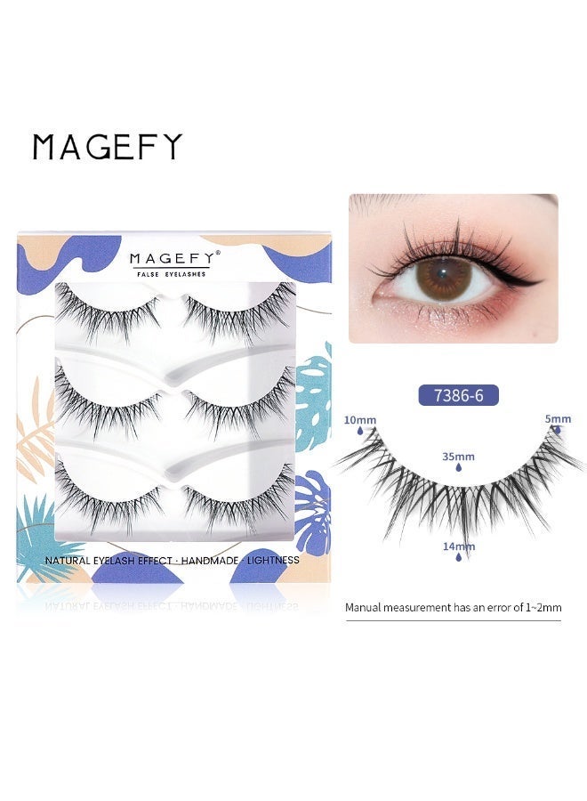 MAGEFY 3 Pairs Pack Light Volume Short Fake Eye Lashes Lashes False Eyelashes Cat Eyes Wispy Natural Faux Mink Lashes - Image 1