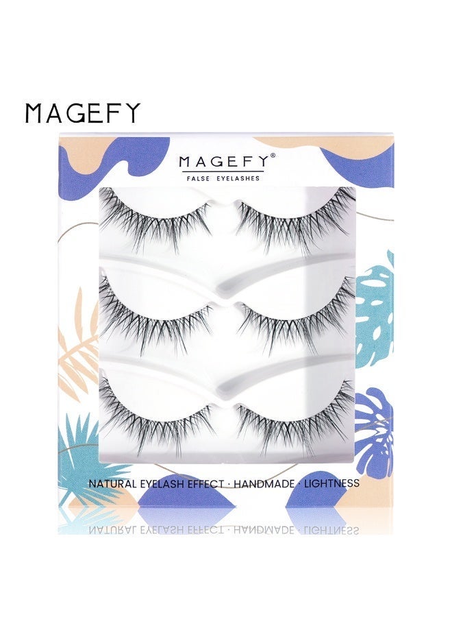 MAGEFY 3 Pairs Pack Light Volume Short Fake Eye Lashes Lashes False Eyelashes Cat Eyes Wispy Natural Faux Mink Lashes - Image 2