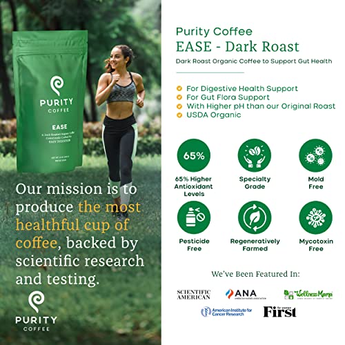 Purity Coffee EASE Low Acid Dark Roast Whole Bean 12oz Bag  SpecialtyGrade USDA Organic Arabica Blend  Third Party Tested for Mold Mycotoxins  Pesticides - Image 5