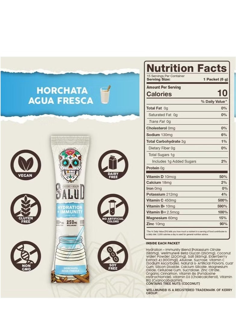 Salud 2-in-1 Hydration & Immunity Packets – Horchata Flavor – with Electrolytes, Immune Support, Elderberry & Dairy & Soy Free - 400mg, 250mg, 100mg, 15 Servings - Vitamin  - Image 2