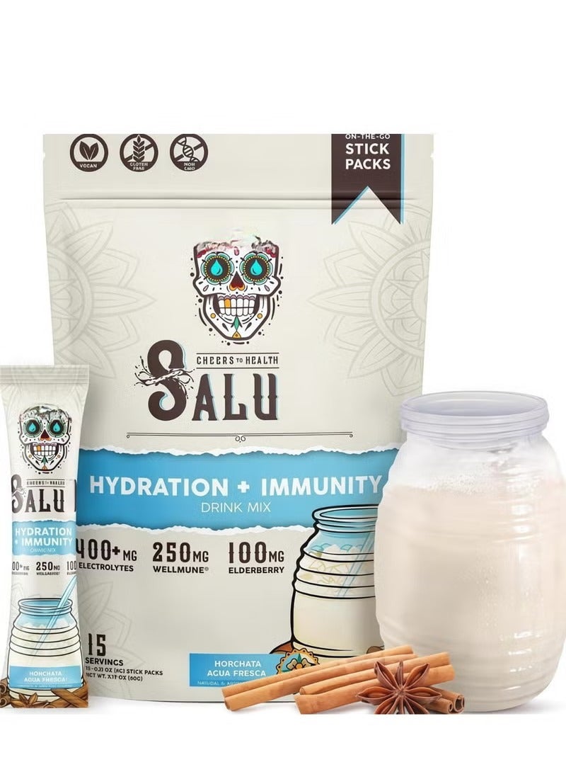 Salud 2-in-1 Hydration & Immunity Packets – Horchata Flavor – with Electrolytes, Immune Support, Elderberry & Dairy & Soy Free - 400mg, 250mg, 100mg, 15 Servings - Vitamin  - Image 1