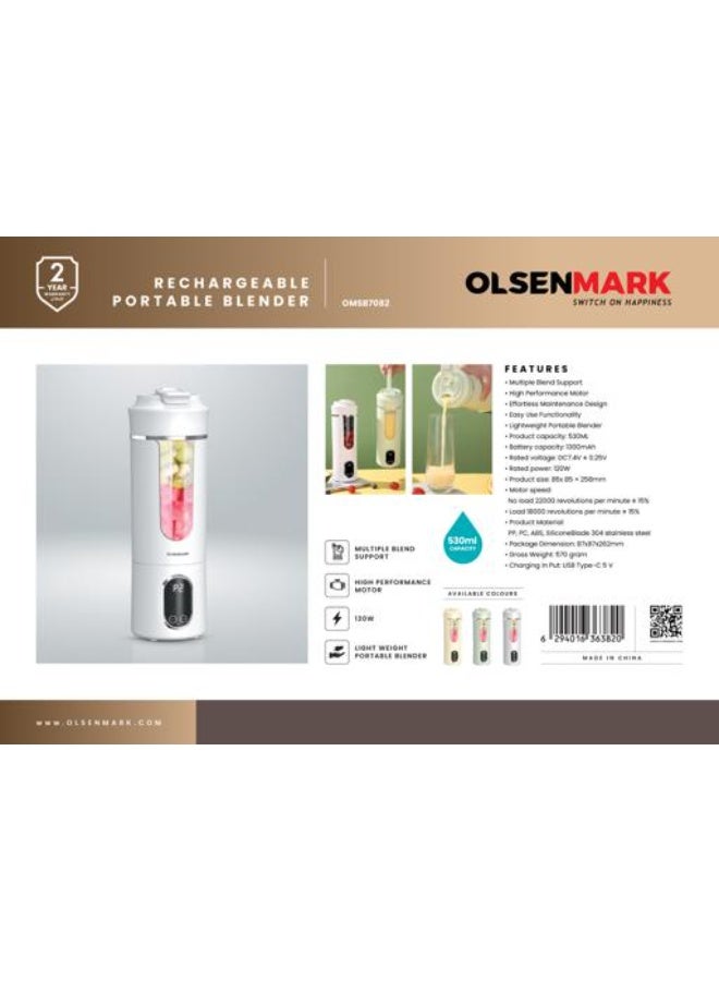 أولسنمارك خلاط أولسنمارك المحمول القابل لإعادة الشحن 530ML 120W USB Type-C لصنع العصائر والسموذي مع محرك عالي الأداء – OMSB7082 - Image 2