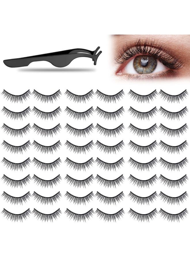 Nuogo 24 Pairs Self Adhesive Eyelashes No Glue or Eyeliner Needed False Eyelashes Easy to Apply Eye Lashes with Fake Eyelash Extension Applicator Tool, Black - Image 1