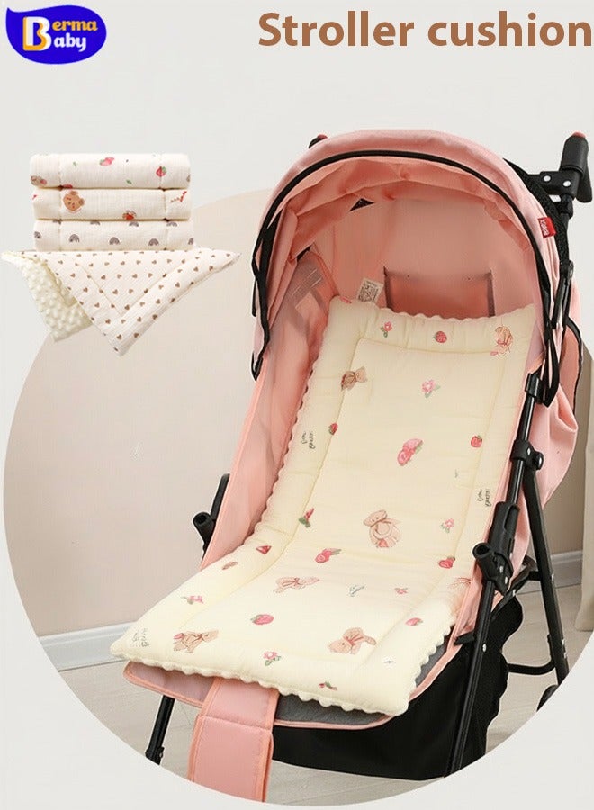 Berma Baby وسادة مقعد عربة الأطفال، وسادة مقعد للأطفال حديثي الولادة، وسادة مقعد ناعمة قابلة للتنفس، وسادة مقعد طعام الأطفال، بطانة مقعد السيارة للأولاد والبنات، وسادة مقعد من القطن الخالص (فراولة + دب) - Image 1
