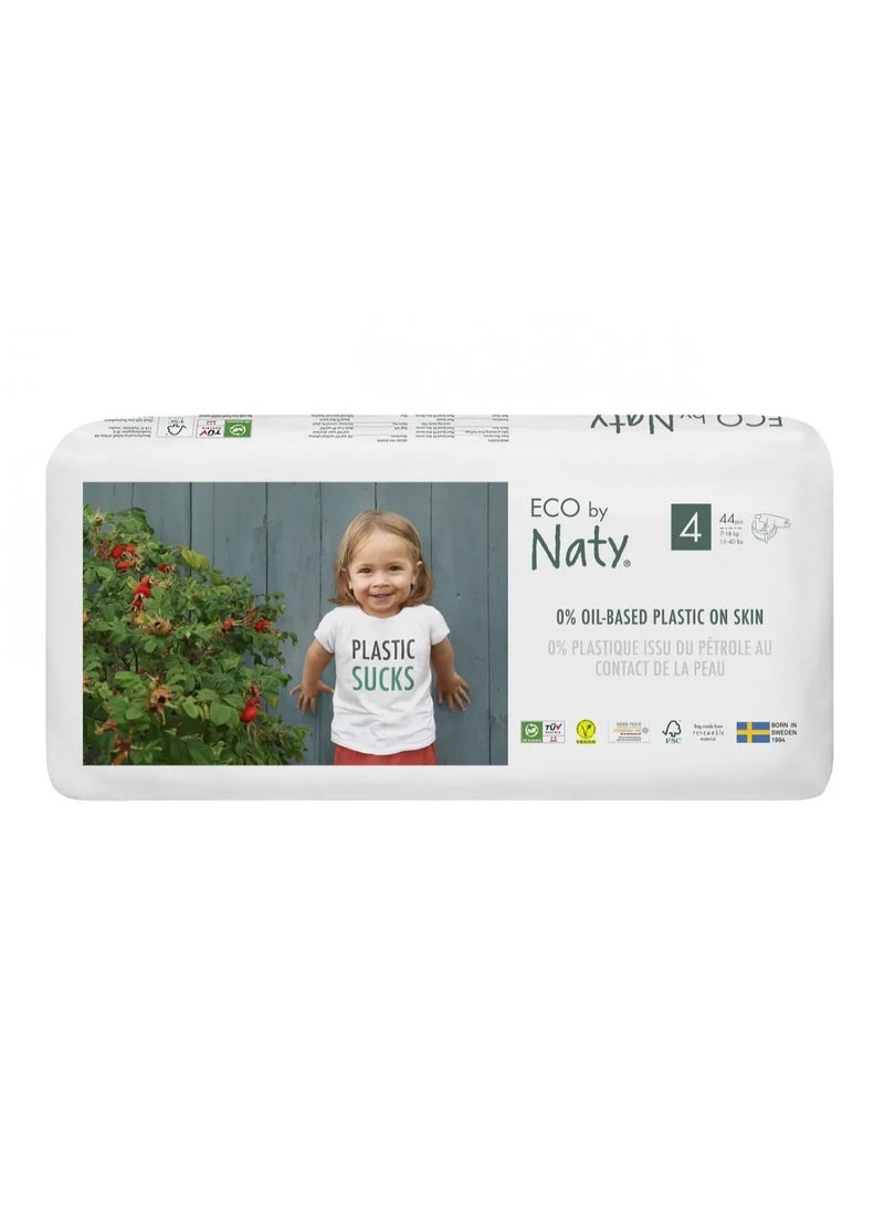Naty Naty Eco-Friendly Tape Style Diapers, 44 Pieces, Size 4, 7-18kg, Plant-Based, GM-Free, FSC Certified, Breathable and Rash-Preventing 