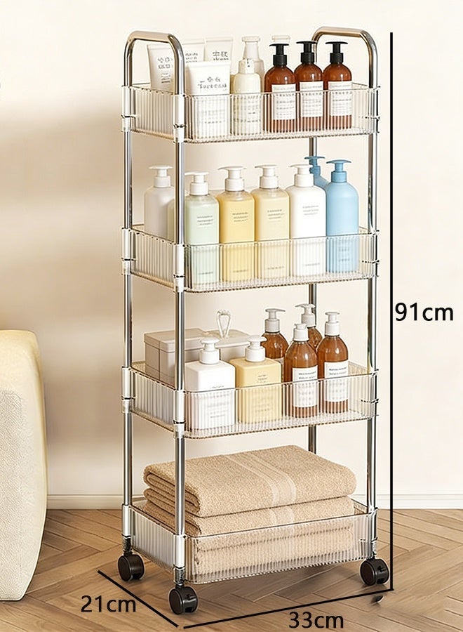 wowofa Bathroom Organizer, Clear Tier Rolling Trolley Rack with Handles, Multi-Functional Mobile Storage Cart on Wheels for Bathroom, Kitchen, Living Room, Laundry Room, Office - Image 4
