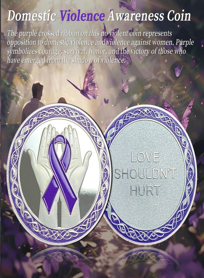 IELCJJ Domestic Violence Awareness Coin - Original Purple Ribbon Coins - Hope Strength Faith Courage Health Awareness Prayer Token - Stop Violence End Silence Gifts for Men Women - Image 2