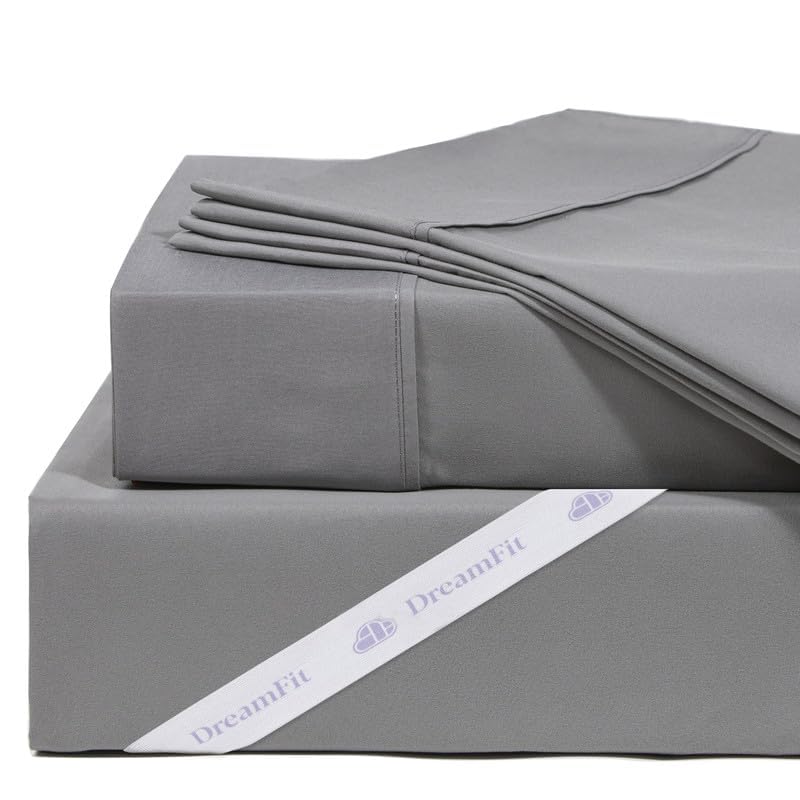 DreamFit DreamComfort Microfiber StaDry Technology Cooling Bed Sheets with Elastic Corner Straps for Extra Deep Pocket up to 20 inch Crafted in USA Twin Sheet Set Gray - Image 2