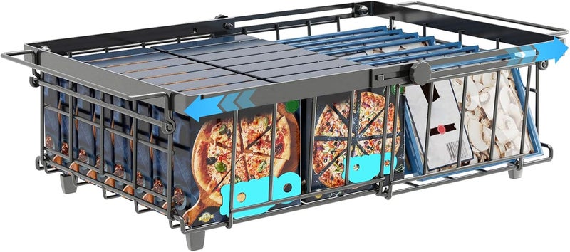 UMDONX Expandable Chest Freezer Basket Organiser Storage Boxes with Handle, Hanging Wire Containers Kitchen Pantry Shelf Rack, Durable Metal Black Load 25KG - Image 1