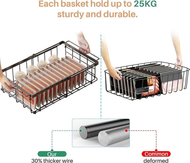 UMDONX Expandable Chest Freezer Basket Organiser Storage Boxes with Handle, Hanging Wire Containers Kitchen Pantry Shelf Rack, Durable Metal Black Load 25KG - Image 3