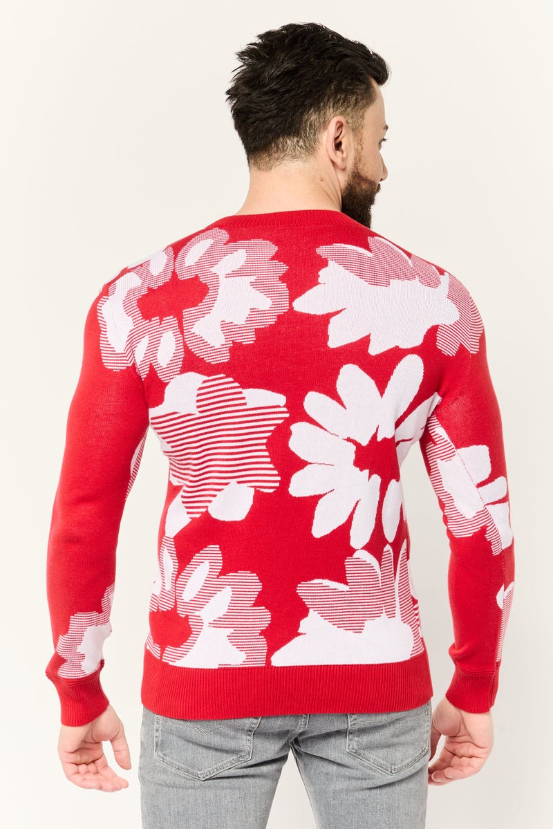 ESPRIT Men Floral Pattern Sweater, Red - Image 2