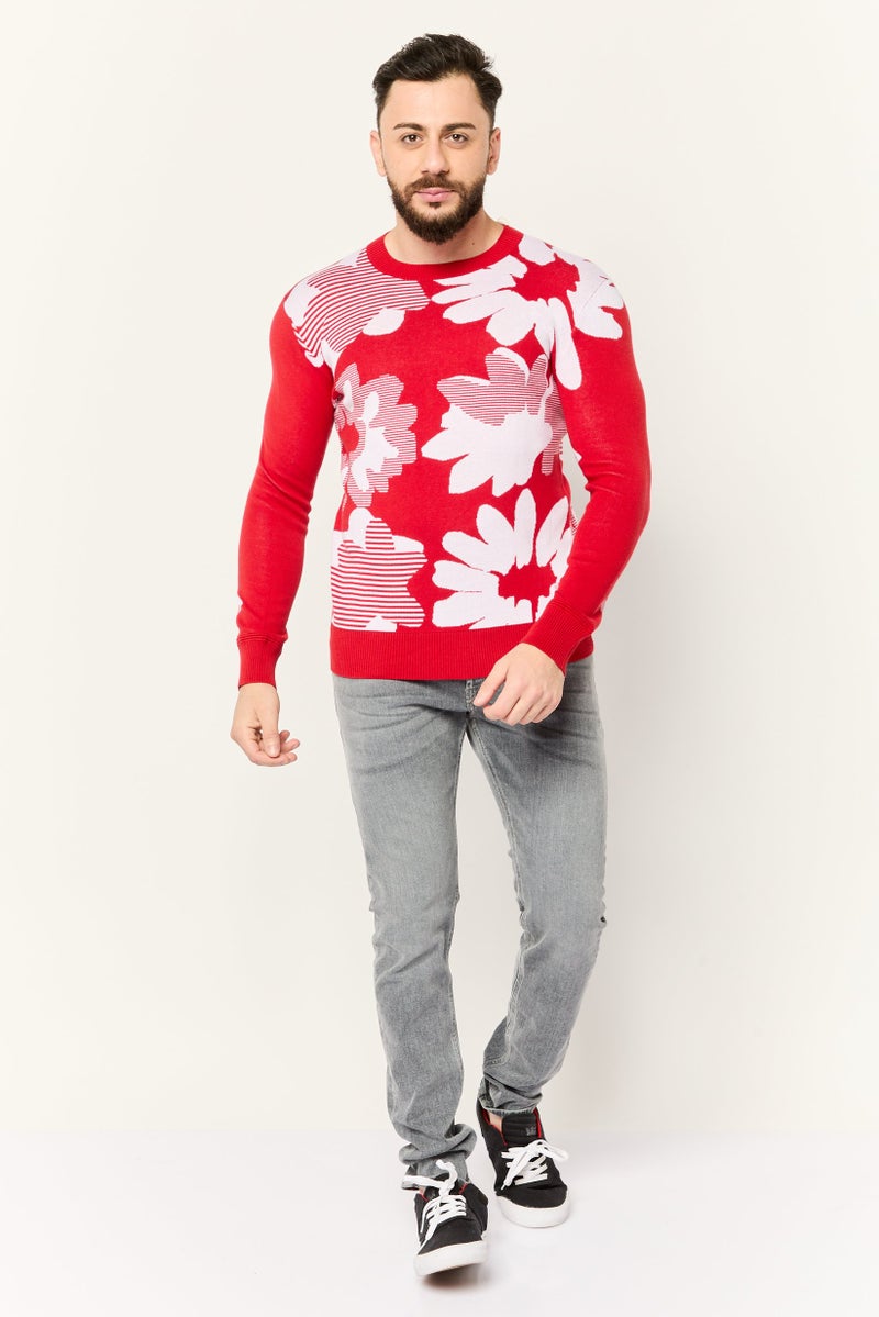 ESPRIT Men Floral Pattern Sweater, Red - Image 4
