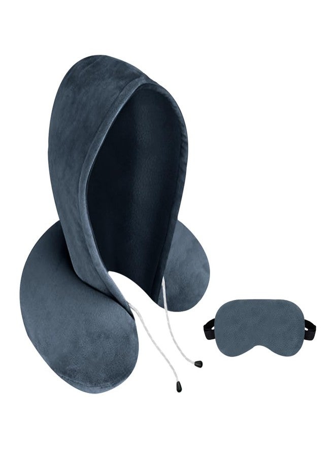 Billebon Premium Neck Pillow Ultra Soft with Hoodie, for Airplane (Grey Hoodie Neck Pillow with Eye Mask) - Image 1
