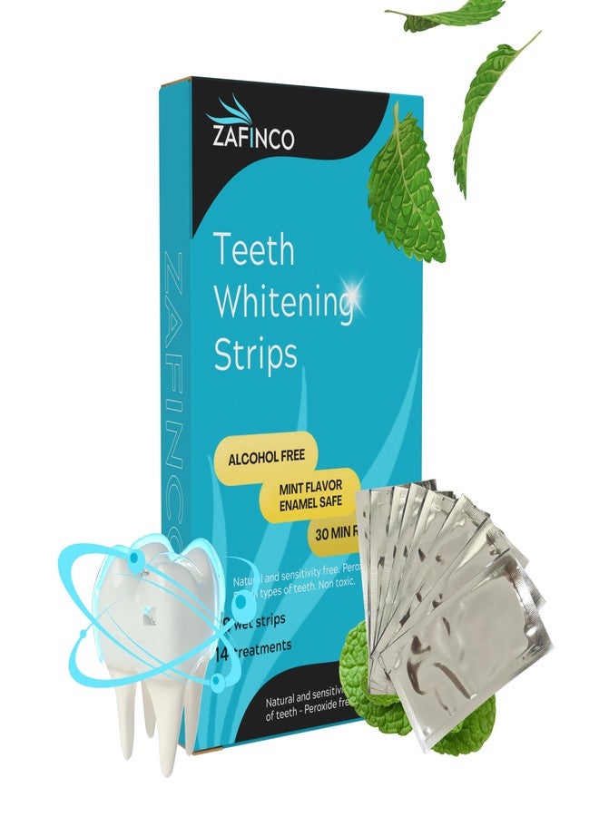 ZAFINCO Teeth Whitening Strips for a Brighter Smile - 28 Mint Flavored Sensitive Teeth Whitening Strips, Dentist Recommended,-Non Toxic, Peroxide Free & Enamel Safe - 14 Treatments, Made in USA - Image 1
