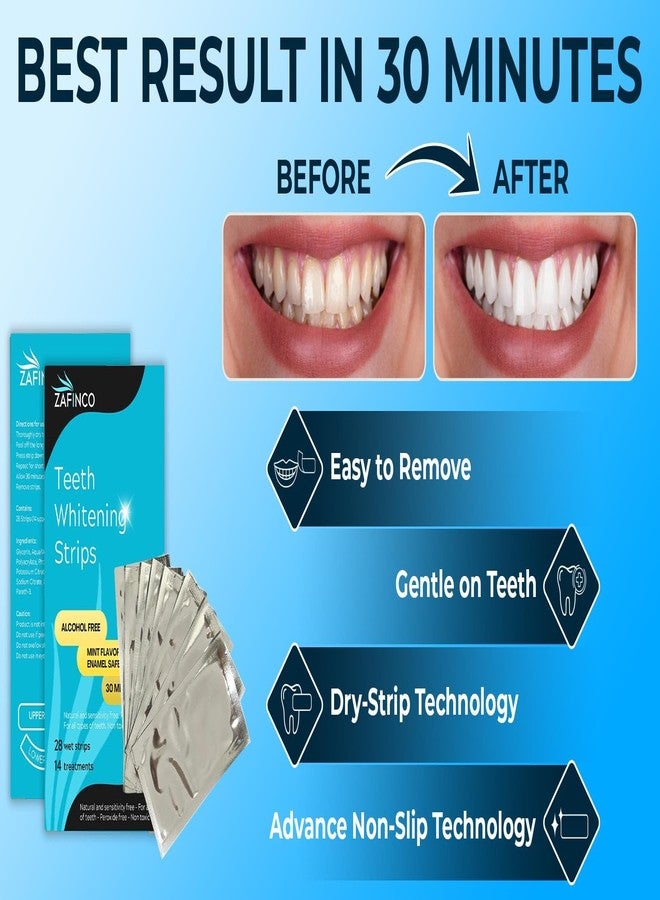 ZAFINCO Teeth Whitening Strips for a Brighter Smile - 28 Mint Flavored Sensitive Teeth Whitening Strips, Dentist Recommended,-Non Toxic, Peroxide Free & Enamel Safe - 14 Treatments, Made in USA - Image 3