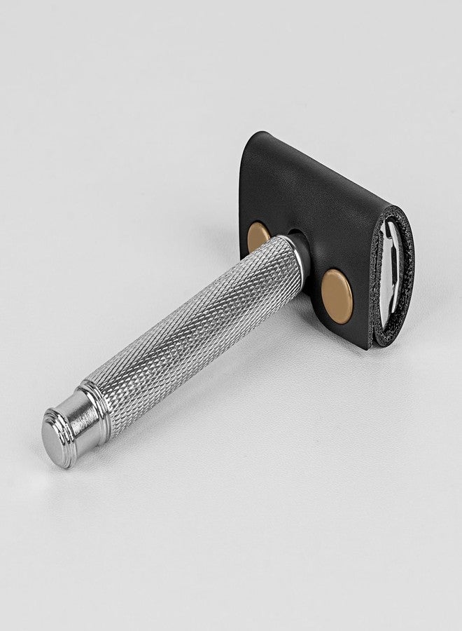 Linkidea Safety Razor Head Vegan Leather Cover, Double Edge Safety Razor Cover for Travel, Butterfly Razor Shaving Accessories Compatible with Merkur 34C Hd, 34C, 23C, Henson AL13 (Black) - Image 4