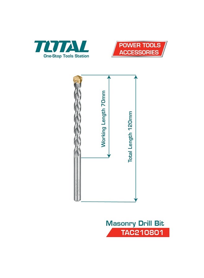 توتال تولز مثقاب توتال الصناعي للخرسانة والحجر ٨×١٢٠ مم | رأس كربيد عالي الدقة | مثقاب متين للأسطح الخرسانية والطوبية والحجرية - Image 2