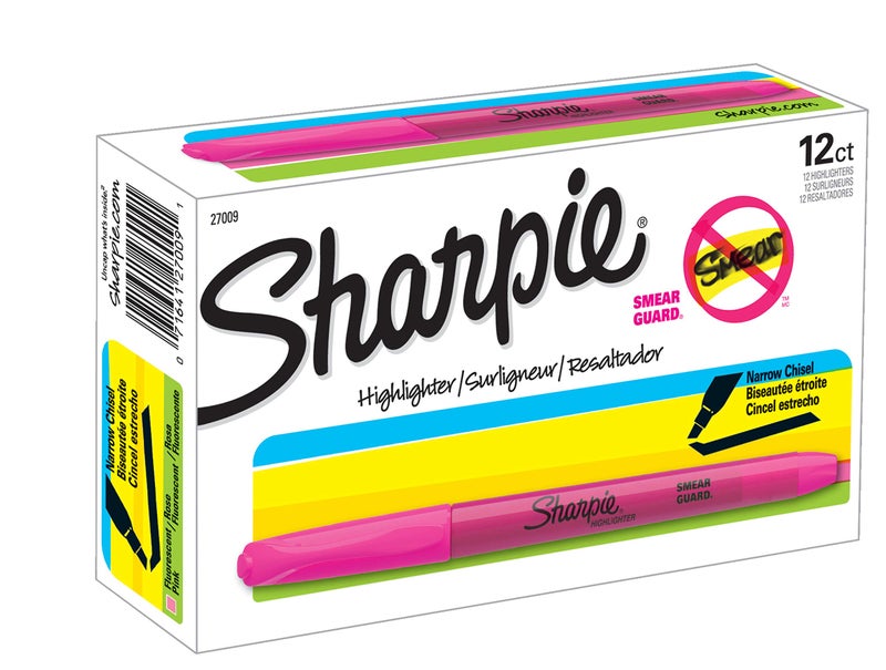 Sharpie 27009 Pocket Style Highlighters, Chisel Tip, Fluorescent Pink, Box of 12 - Image 1