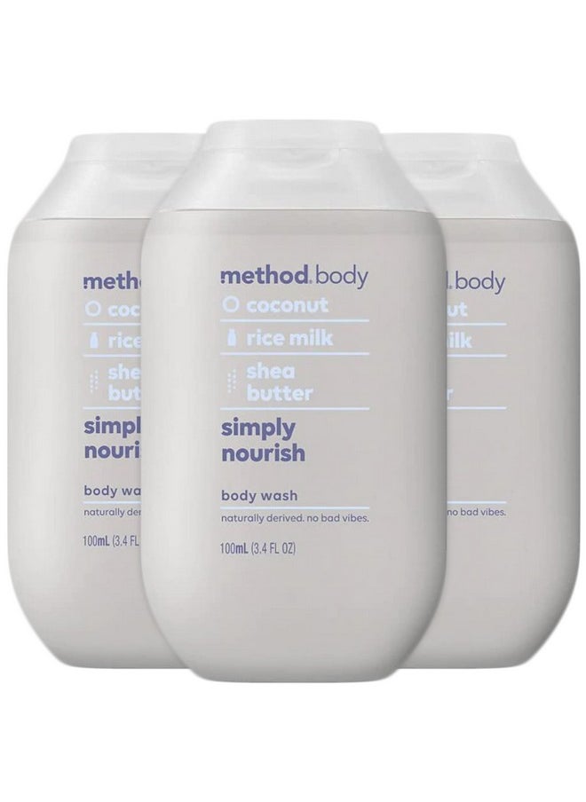 Method - Body Wash Simply Nourish Coconut Rice Milk And Shea Butter Plant Based Ingredients Paraben And Phthalate Free Mini Travel Size 3.4 Oz (Pack Of 3) - Image 1