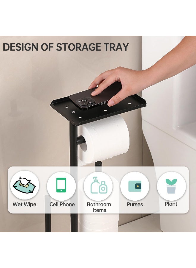 زيريفام حامل ورق التواليت، حامل ورق حمام قائم بذاته مع رف تخزين علوي وفرشاة مرحاض، سهل التركيب، للحمام يحمل مناديل، هاتف محمول، لفات كبيرة - Image 3