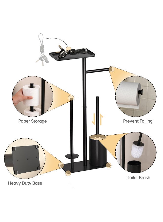 زيريفام حامل ورق التواليت، حامل ورق حمام قائم بذاته مع رف تخزين علوي وفرشاة مرحاض، سهل التركيب، للحمام يحمل مناديل، هاتف محمول، لفات كبيرة - Image 2