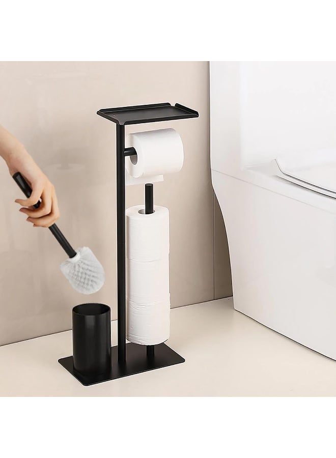 زيريفام حامل ورق التواليت، حامل ورق حمام قائم بذاته مع رف تخزين علوي وفرشاة مرحاض، سهل التركيب، للحمام يحمل مناديل، هاتف محمول، لفات كبيرة - Image 1