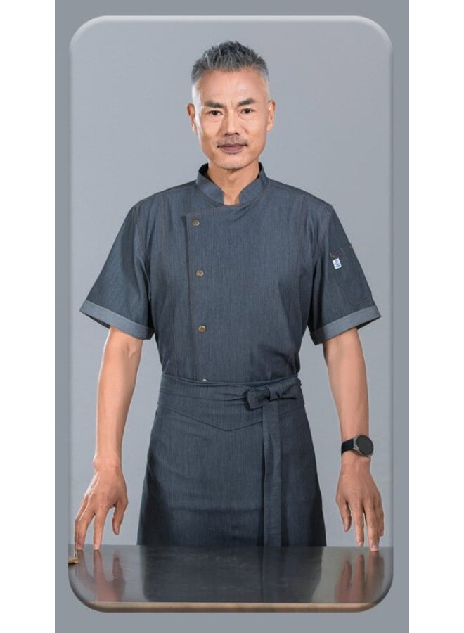 NIBEMINENT High-End Breathable Dining Restaurant Kitchen Denim Chef Overalls Short Sleeve Chef Uniform Men's Spring Summer Workwear Uniform - Image 1